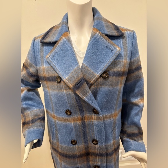 Ann Taylor Blue Plaid Double-Breasted Women's Coat, size medium - Picture 4 of 14